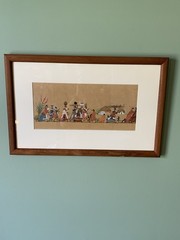 Original Louie Brinkman (1907-1999) South Africa Watercolor Red Blanket Folk