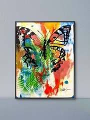 Original 9×12 Acrylic OnPaper Abstract Expressionist Butterfly Modern Art Decor