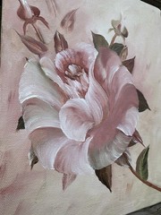 Oil On Canvas Pink Rose Painting Decor Cottage Floral 8×10”