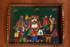 Vtg Ecuador Folk Art Tigua Original Hand Painted Wood Tray Festival Music 15×12″