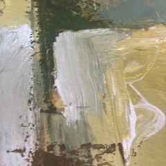 Arcylic Oil? Matte PAINTING Greens Yellow ABSTRACT MID CENTURY 22”x15