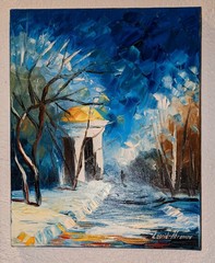AFREMOV – ORIGINAL OIL ON CANVAS PAINTING 2014 – PARK IN WINTER SNOWFALL