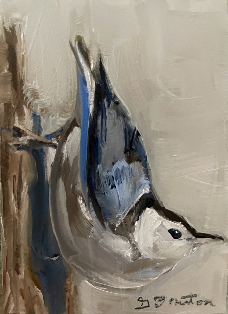 Original Oil Painting, ACEO, Miniature, Bird, Nuthatch by Gary Bruton