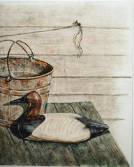 Beautiful William Cotter Vintage Oil Painting of Wood Duck Decoy Still Life FINE