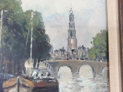 Vintage Claude Montier Oil Painting Amsterdam Canal Cityscape Signed Framed Art