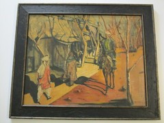 VINTAGE RUSSIAN VILLAGE PAINTING BY GORNITSKY PORTRAIT MAN AND HORSE RARE ART