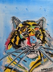 Original Neo Expressionism 9×12 Tiger Handmade Signed Canvas Fine Art Wachtel