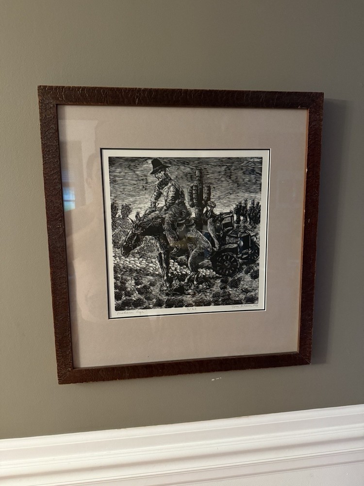 „Modern Age“ Tom Keesee Framed Linocut # 3/20 1994 Linocut Signed 21×22