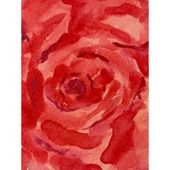 Hand painted watercolor original painting red, pink and green rose