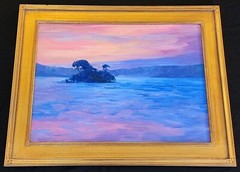 American Southwest Landscape Sunset Original Oil Painting in Gold Leaf Frame