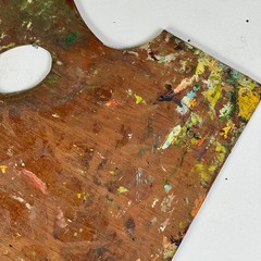 Vintage Artist’s Large Rectangular Painting Palette With Remnant Oil Paint