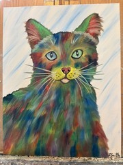 Original oil painting 11 x 14 inches beautiful colorful abstract cat