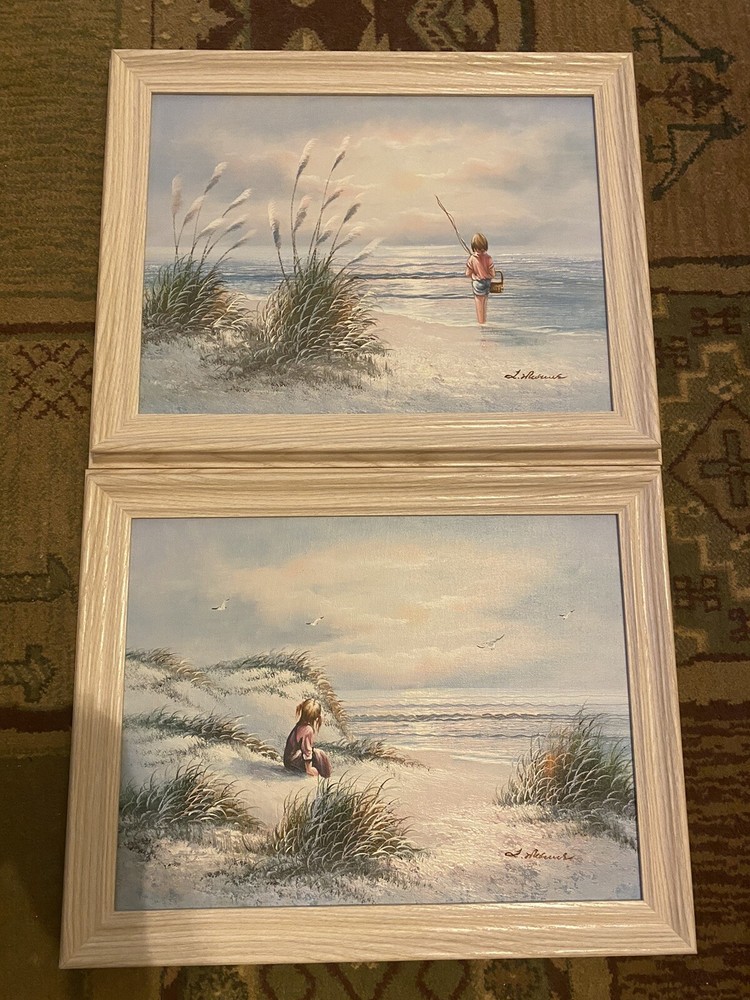 Vintage Oil Paintings Signed L. Marcus Seascape Framed (2 paintings) Beach Ocean