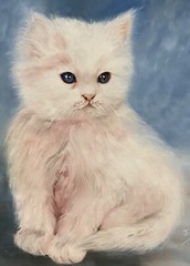 Abernathy Vintage Persian White Kitten Cat Portrait Impressionism Folk Painting