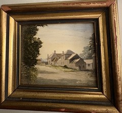 Robert Hughes (1937 – 2010) „Farm Buildings at Aldbourne“ (1983). Original oil