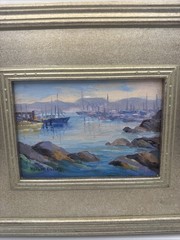Haruko Evans Monterey Bay Harbor Oil Painting Framed 13×11