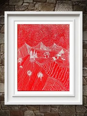Landscape Line Drawing Abstract Expressionist Original Acrylic Canvas 11×14