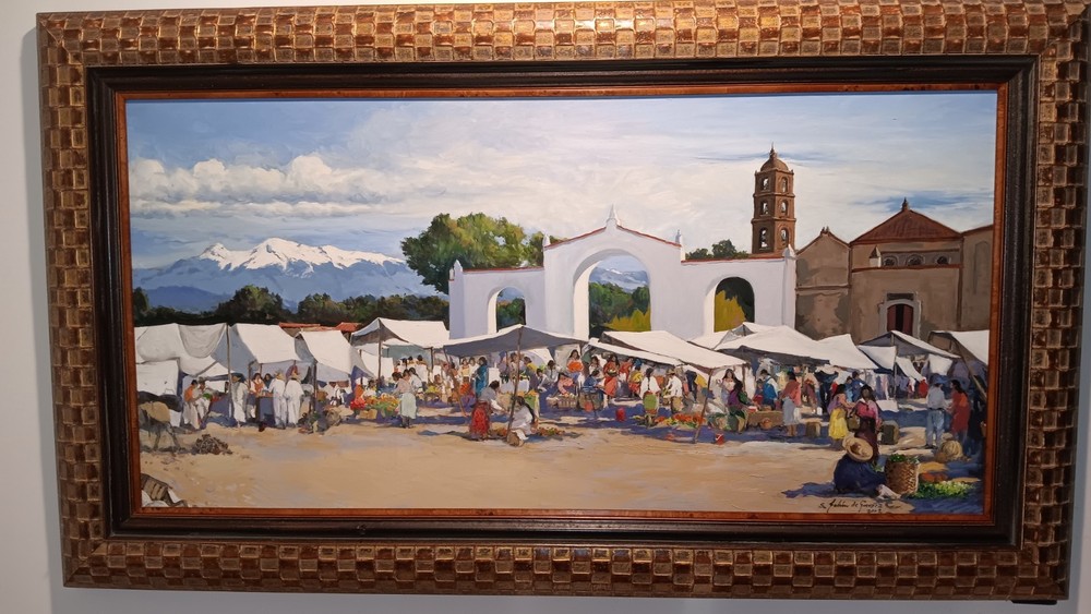 Sergio Ladron De Guevara Original Oil Painting „Market Day“ 2002 Large Excellent