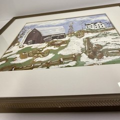 Vintage Signed Oil Painting Farmhouse & Barn Winter Homestead 17 X 21” Framed