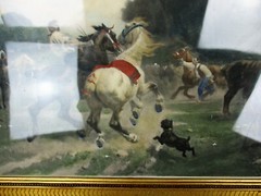 Antique Gorgeous Litho Taming Horses after Sicard Ornate Frame Wood Plaster