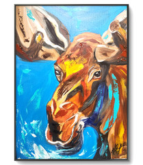 Colorful Moose Painting 12×16 Original Wildlife Lodge Wall Art by M Isaksen