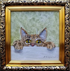Curious Kitten Original Oil Painting Framed Miniature Cat Art Pet Lover Gift