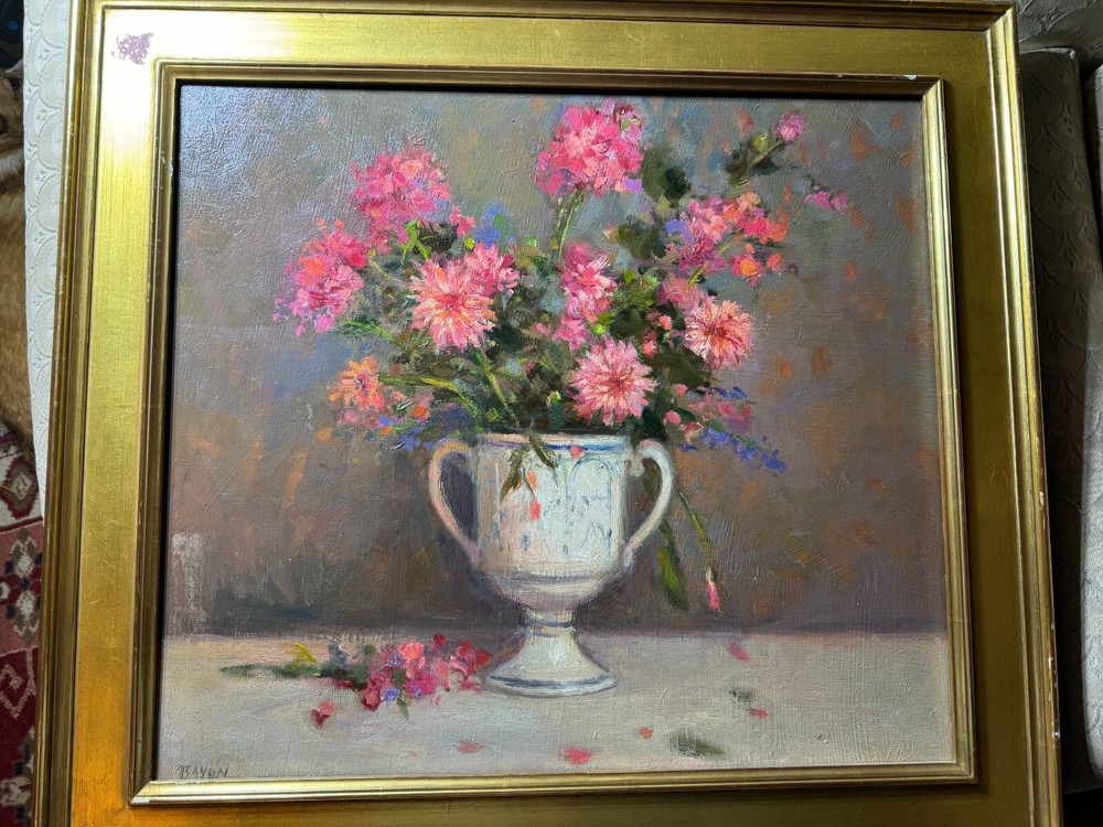 Stunning Anna Bayon (20th Century) „Floral Scene“ Oil Painting – Signed/Framed