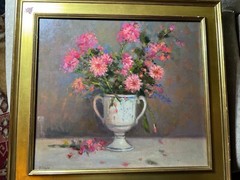 Stunning Anna Bayon (20th Century) „Floral Scene“ Oil Painting – Signed/Framed
