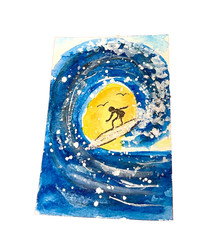 ACEO Original surfer ocean seascape sun ATC OOAK Cherie Donnell