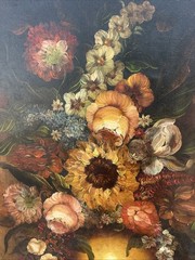 Large Framed Floral Still Life Oil Painting on Canvas W-29 L-41