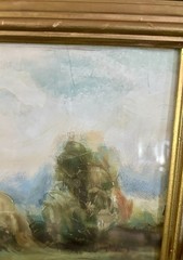 Vintage Gold Framed Impressionist Impasto Landscape Painting In Moody Greens