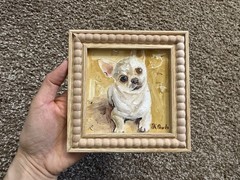 ORIGINAL OIL PAINTING CHIHUAHUA DOG PORTRAIT SIGNED FRAMED 4×4