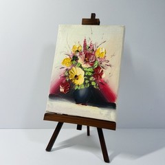 Palette Knife Floral Oil Painting Easel Stand 6” x 4.5” Impasto Flowers Unsigned