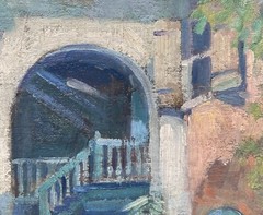 Small c.1920 Oil of Brulatour Courtyard New Orleans by Marie Reid