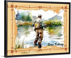 Gone Fishing Travel Poster Prints Canvas or Framed art Fish Bass Trout Salmon