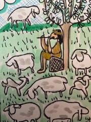 ACEO watercolor art by PJ, art card 2.5 x 3.5: shepherd boy.