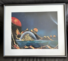 1998 Simon Signed Framed Original Art Acrylic Surreal Pyramids Planets Space