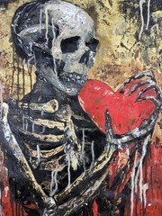 original skeleton heart hand painted oil artwork 34”x27”inches OBO