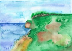 Coastal watercolor landscape original art