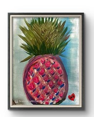 BLESSED#840 11×14 Original Pineapple Heart Art Abstract Neo Expressionism Canvas