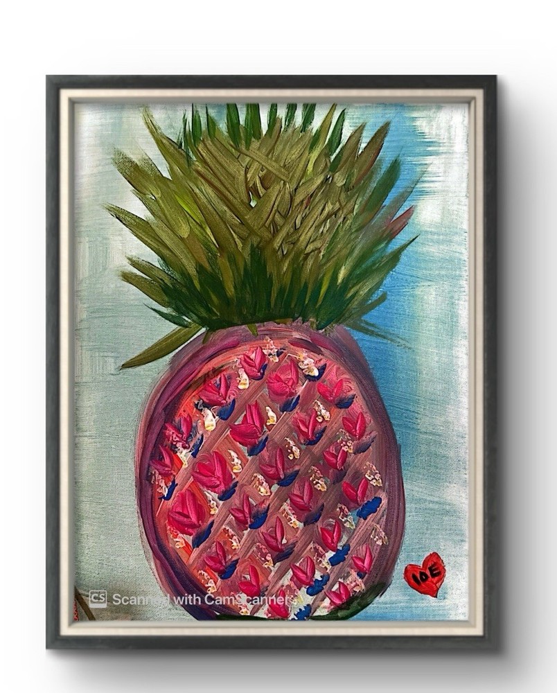 BLESSED#840 11×14 Pineapple Welcome Original Art Abstract Canvas Hawaii