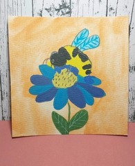 GAT Original Painting Tiny IMPRESSIONIST Bumblebee Signed Bee 4×4 Flowers Art