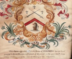 Antique 19th C. COGSWELL Coat Of Arms Watercolor Painting English Heraldry Crest