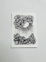ACEO Original Pen And Ink Nature Sketch Sun Ocean Waves Impressionism Art