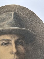 ANTIQUE DRAWING ANTIQUE PORTRAIT MAN WITH HAT MEN SIGNED MYSTERY ARTIST 1920’S