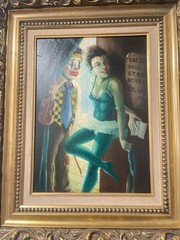 Portraying Clowns Attributed To Julian Ritter Vintage Oil Painting