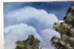 20″ Oil Painting Canvas Rustic Country Fence Panorama Blue Sky Lea Mikel #33
