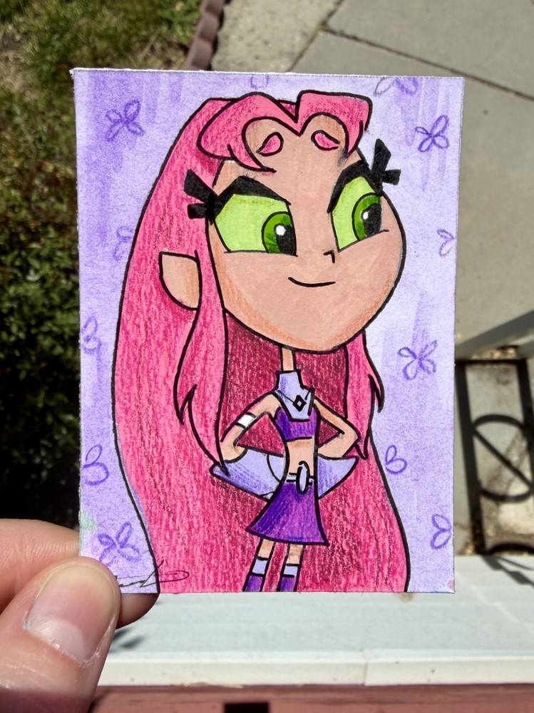 Original ACEO Starfire Painting by Alannah Dyer- Mini Art 2.5×3.5 in. Teen Titan