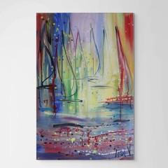Abstract Sailboat Painting 24×36 Coastal Ocean Sunset Original Wall Art Beach
