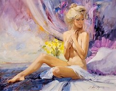 Howard Rogers – Blonde Playmate nude – Oil painting